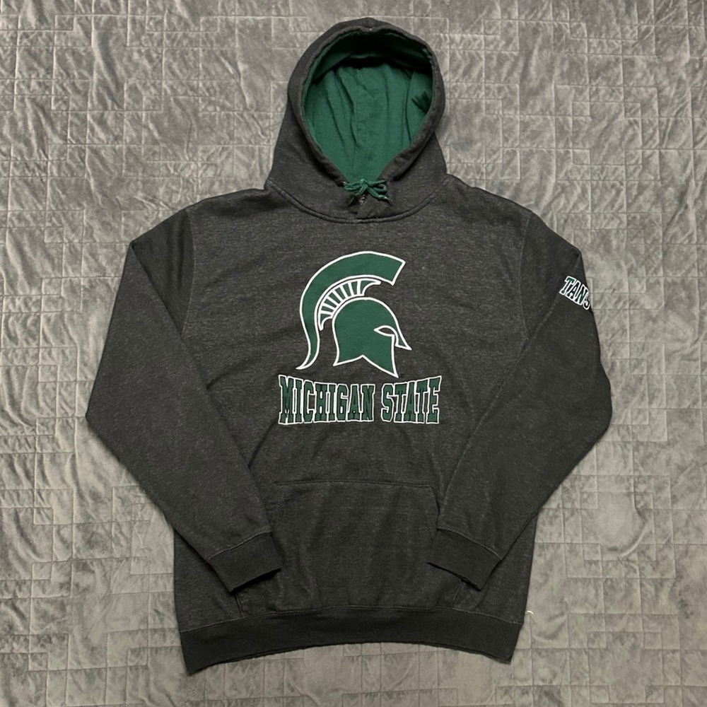 Vintage y2k Michigan State‎ University Embroidered Dark Gray Mens Large Hoodie